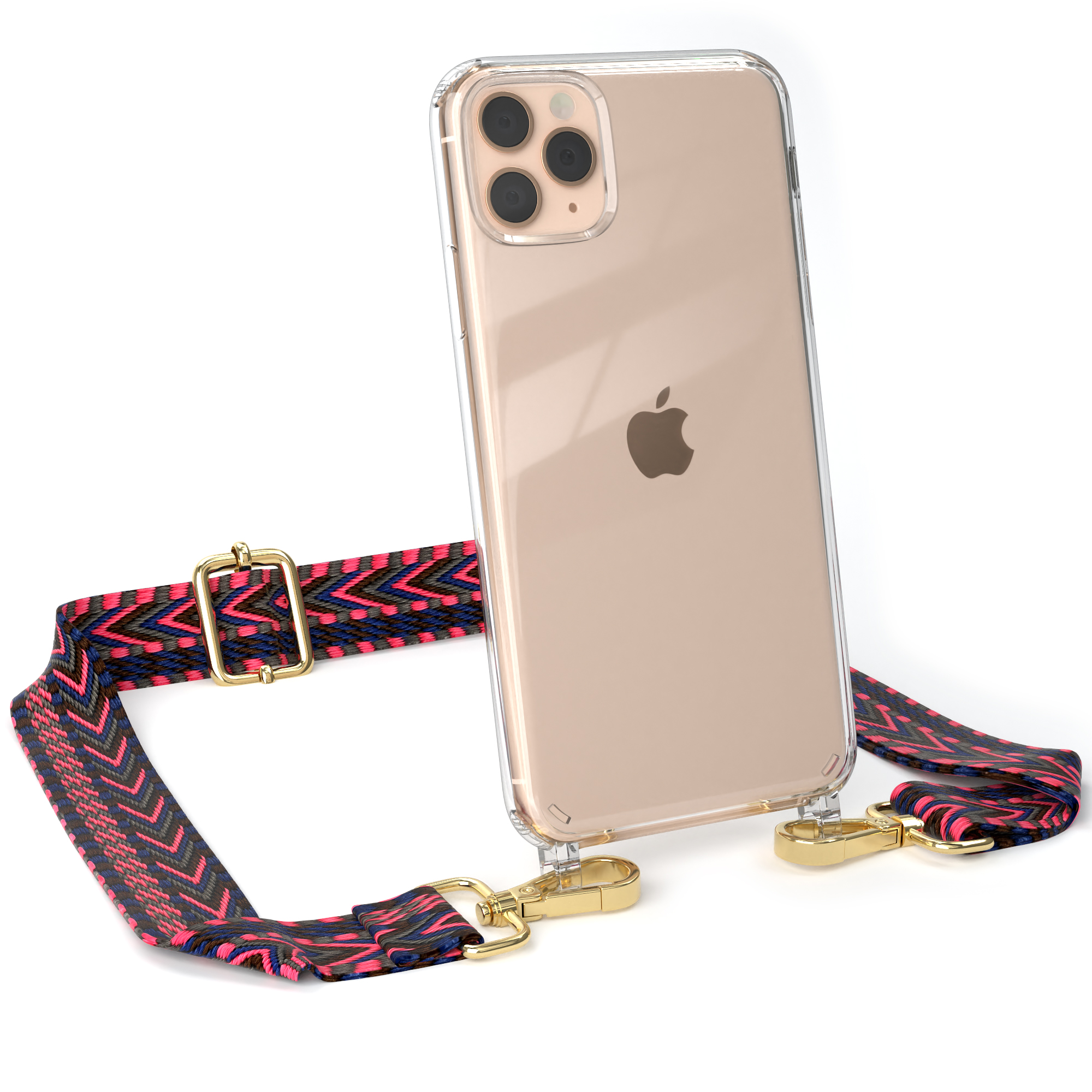 EAZY CASE Apple, Umhängetasche, Max, Handyhülle iPhone Transparente Boho Pro 11 Blau Style, / mit Kordel Pink