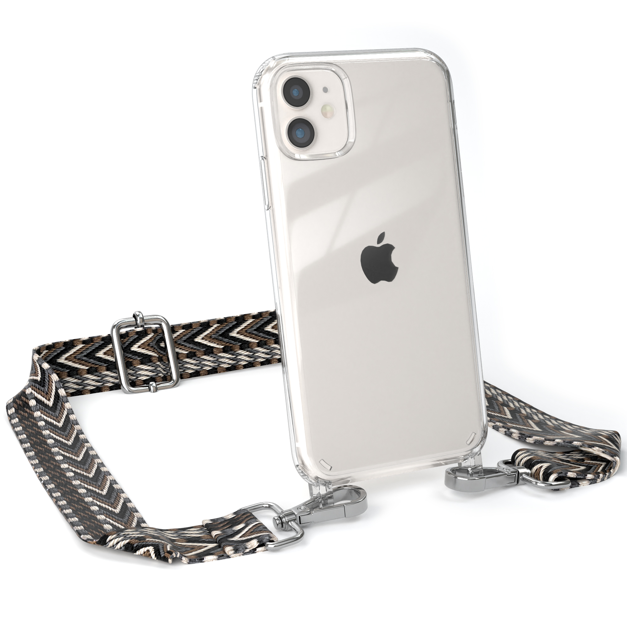 Grau / Style, iPhone Umhängetasche, CASE Schwarz Kordel Transparente Boho Apple, EAZY Handyhülle mit 11,