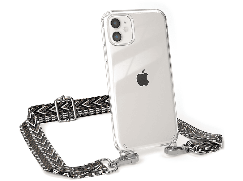 EAZY CASE Kordel Handyhülle 11, / Apple, Boho Grau Umhängetasche, iPhone Schwarz Transparente Style, mit