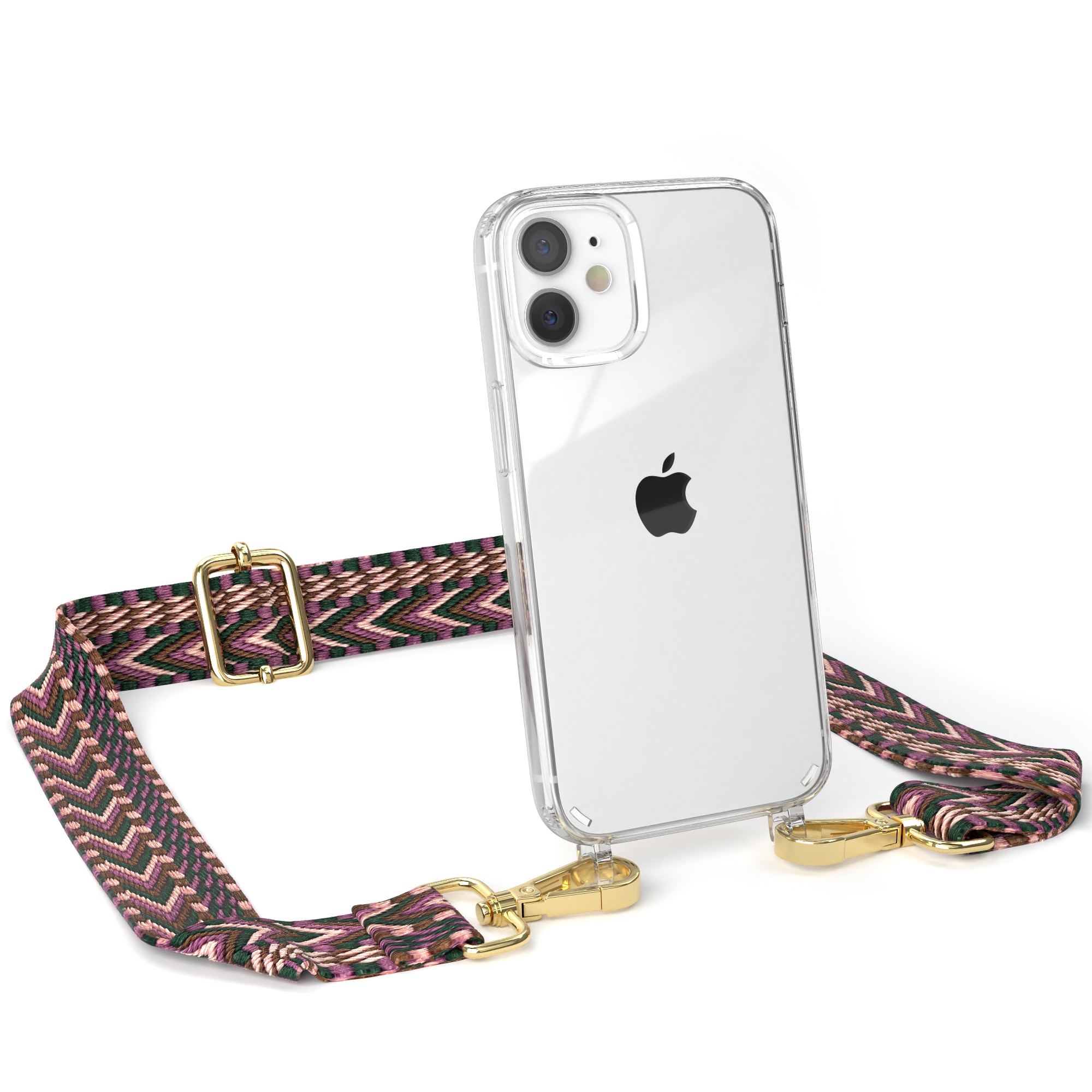 mit / Kordel Transparente EAZY Beere iPhone Umhängetasche, Mini, Apple, Rosa Handyhülle Boho CASE 12 Style,