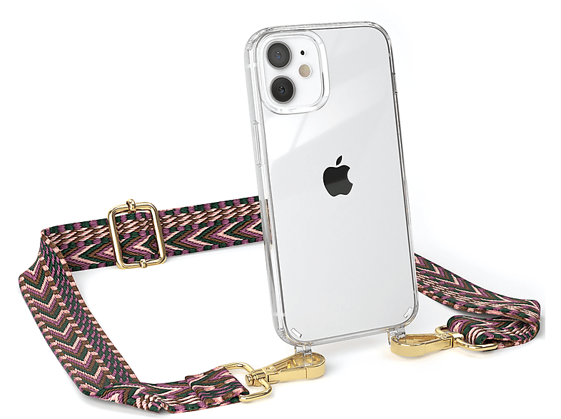 EAZY CASE Transparente Handyhülle mit Umhängetasche, / Mini, Apple, iPhone Style, Boho Kordel 12 Rosa Beere