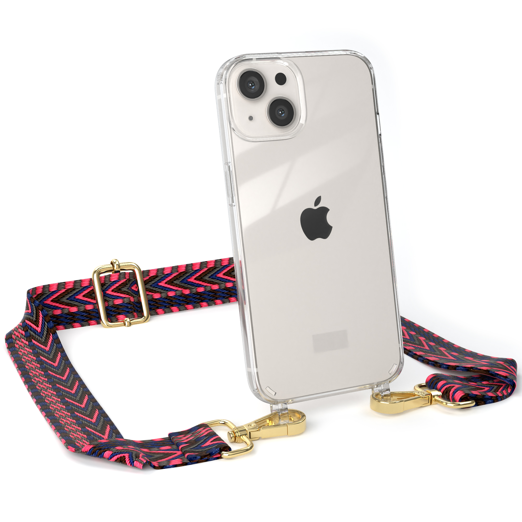 iPhone Kordel Boho / Transparente 13, Pink Style, Handyhülle EAZY CASE Blau Apple, mit Umhängetasche,