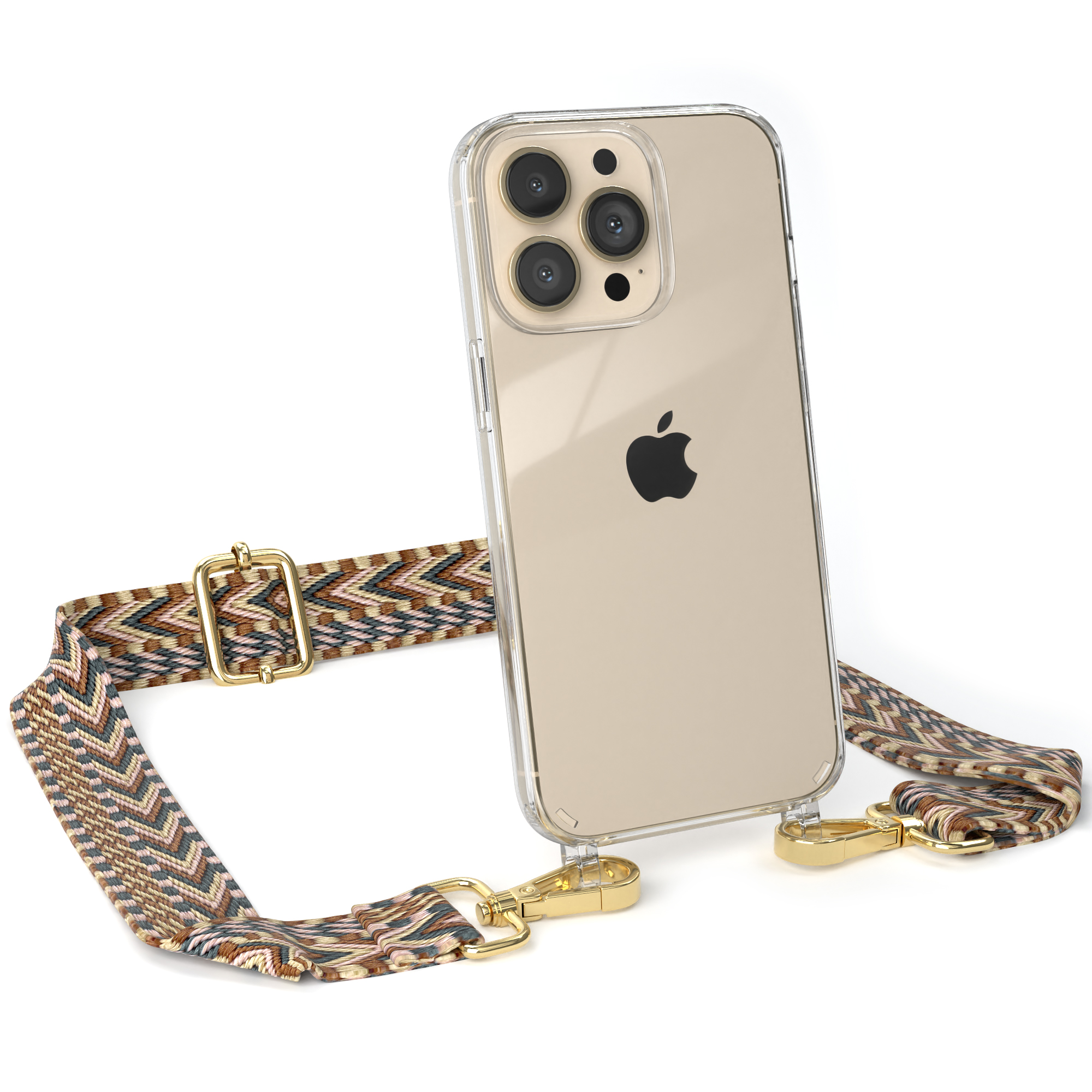 EAZY CASE mit Apple, Umhängetasche, Kordel Transparente Pro, Handyhülle iPhone Mix Boho Braun Style, 13