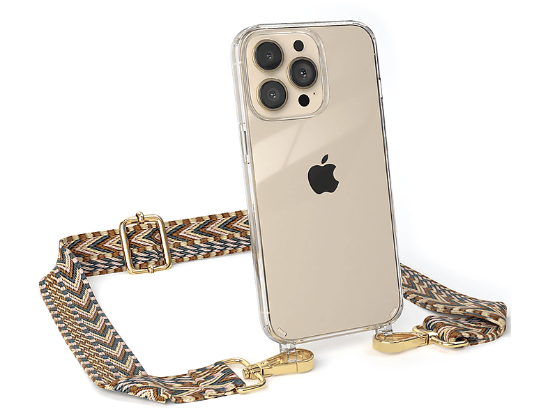 EAZY Mix Umhängetasche, Handyhülle Pro, mit Apple, 13 Braun Boho CASE Kordel Style, Transparente iPhone