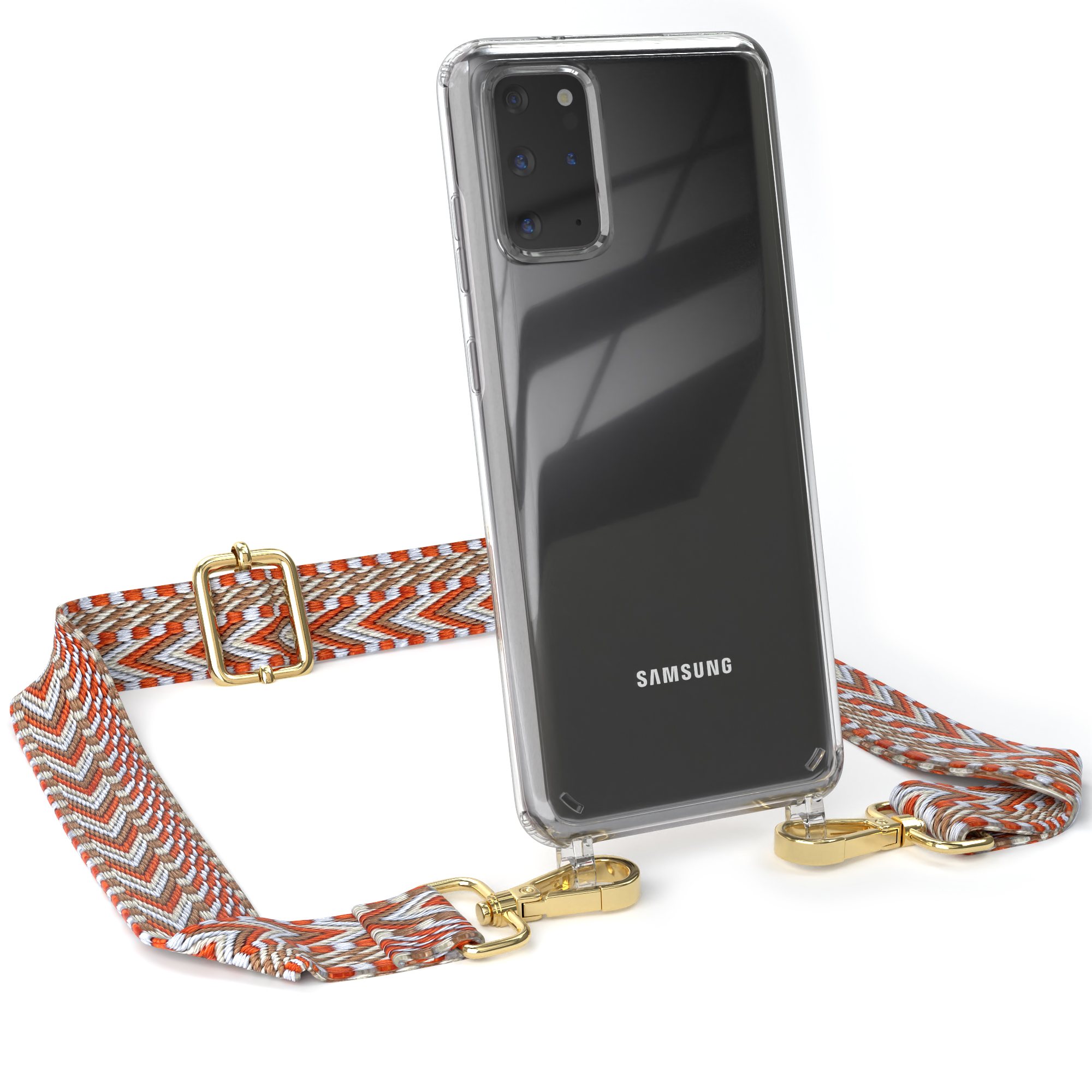 EAZY CASE Transparente Handyhülle mit Plus Galaxy Samsung, S20 Kordel 5G, Hellblau / Boho Style, Rot Umhängetasche, S20 / Plus