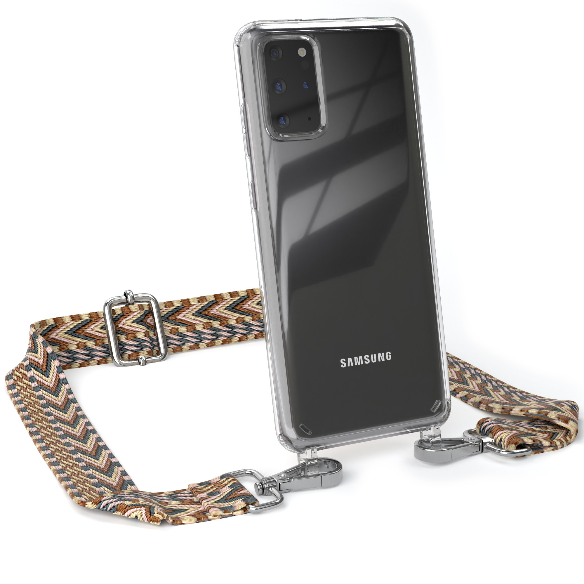 Transparente EAZY CASE Boho Handyhülle Samsung, Braun Plus 5G, Mix S20 Galaxy Plus / S20 Style, Umhängetasche, mit Kordel