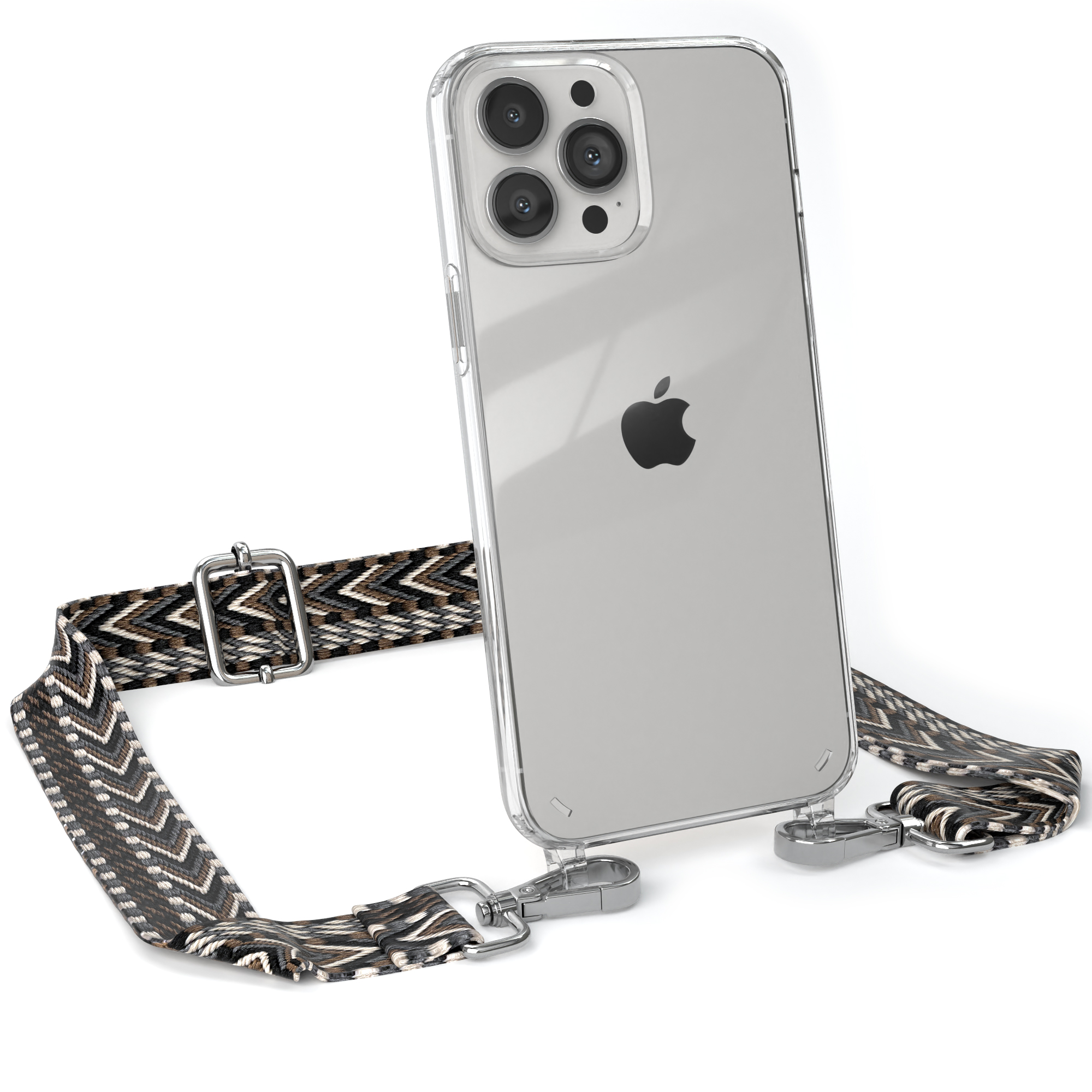 EAZY CASE Transparente Handyhülle mit / Style, Max, Pro Umhängetasche, Kordel 13 Boho Apple, Grau iPhone Schwarz