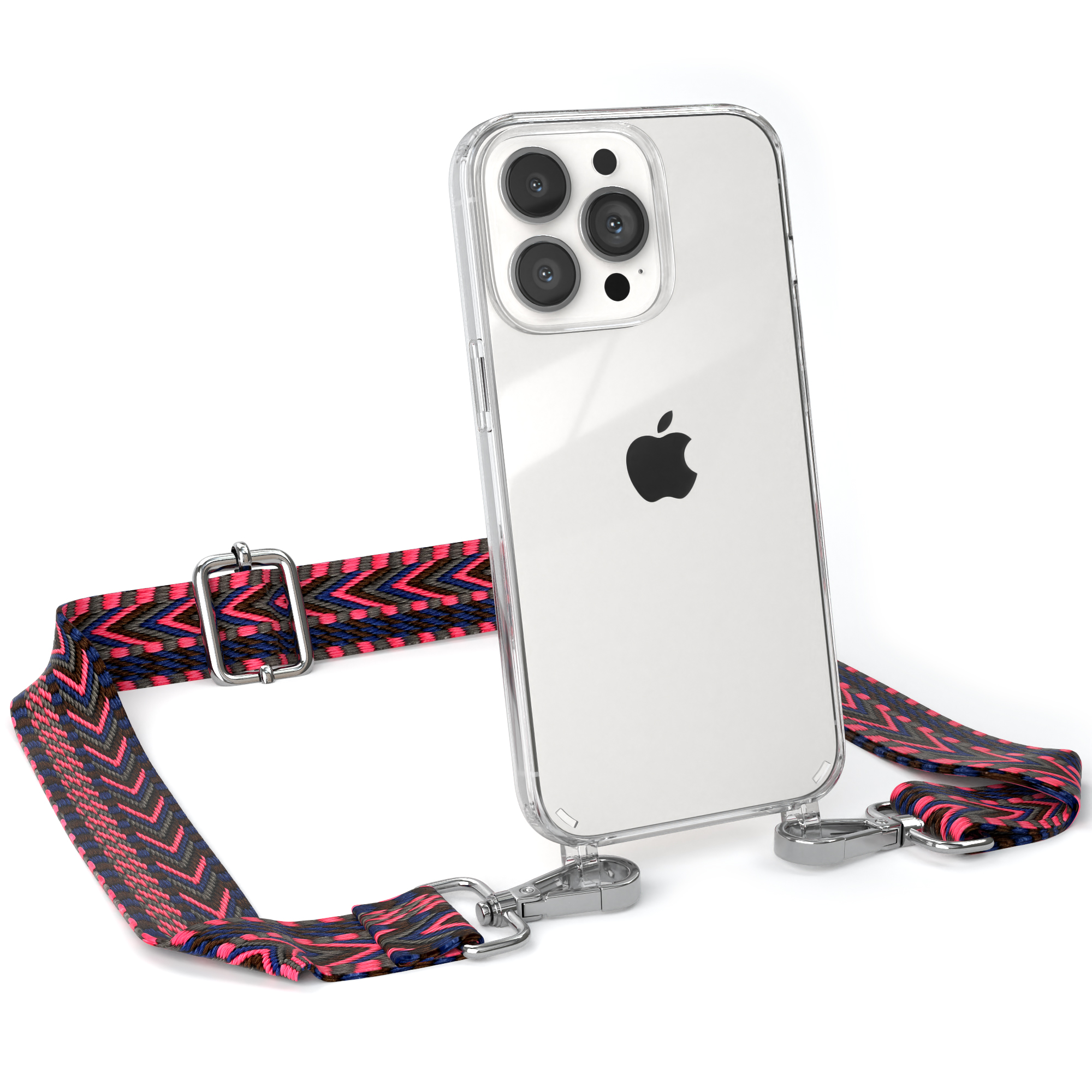 13 Blau Pink Boho Style, EAZY / Transparente CASE Umhängetasche, Pro, Kordel iPhone Handyhülle Apple, mit