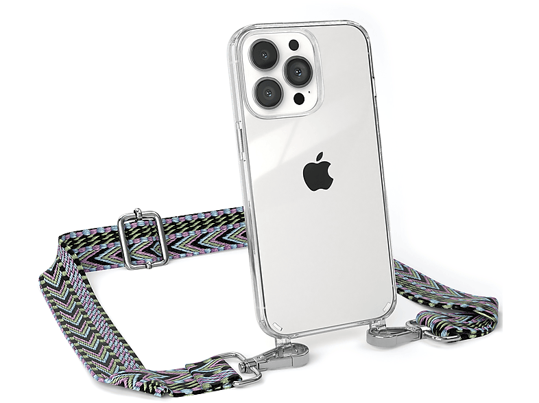 Transparente Style, Kordel Apple, iPhone Umhängetasche, Boho Handyhülle EAZY Grün Pro, CASE Violett mit 13 /