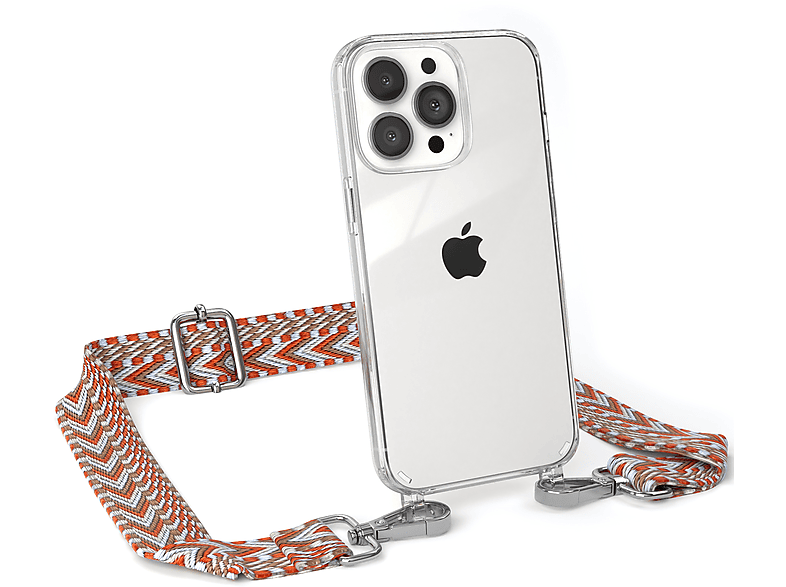 Boho Kordel Pro, EAZY iPhone CASE Style, 13 / Transparente mit Umhängetasche, Rot Apple, Hellblau Handyhülle