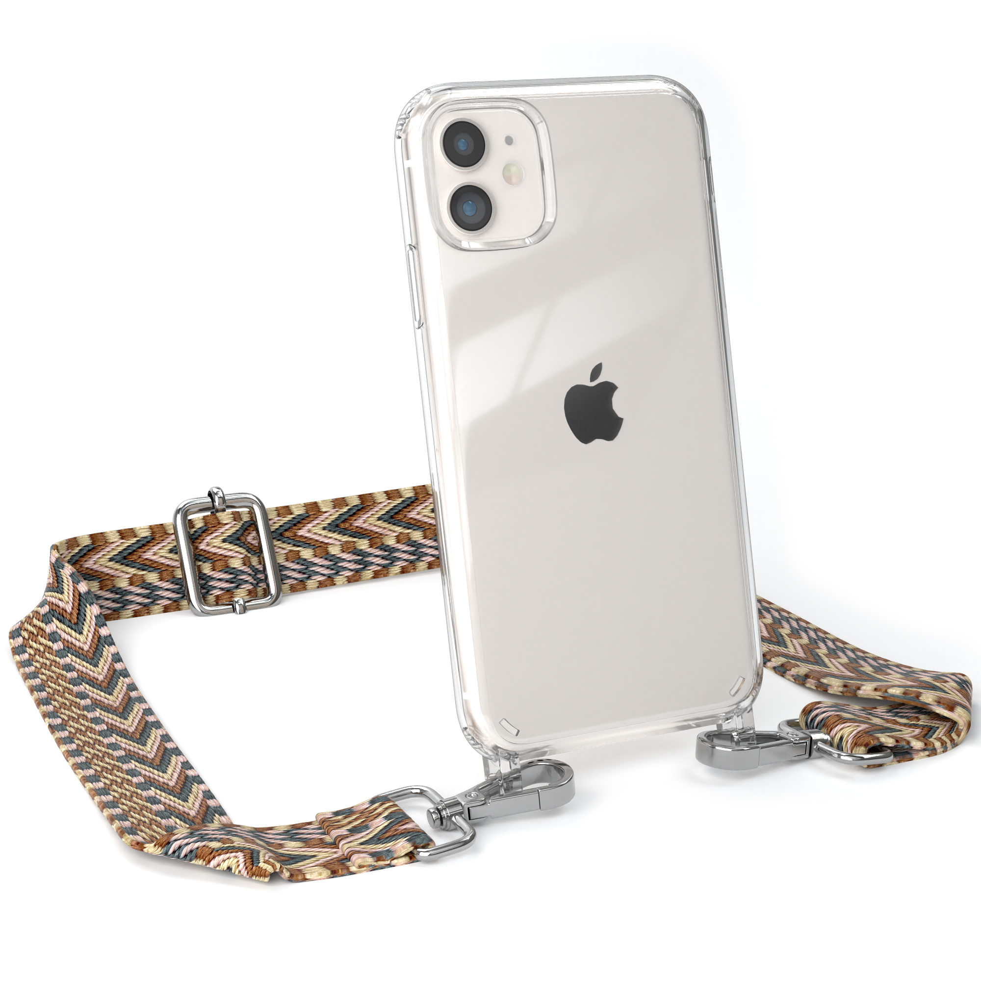 mit Mix EAZY Style, CASE Handyhülle Apple, Braun Transparente 11, iPhone Boho Kordel Umhängetasche,