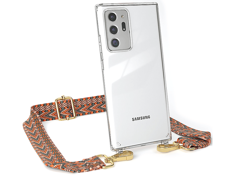 EAZY CASE Transparente Handyhülle Umhängetasche, Ultra Boho Orange 5G, Note Ultra Note 20 mit Galaxy Grün Samsung, Kordel Style, / 20 