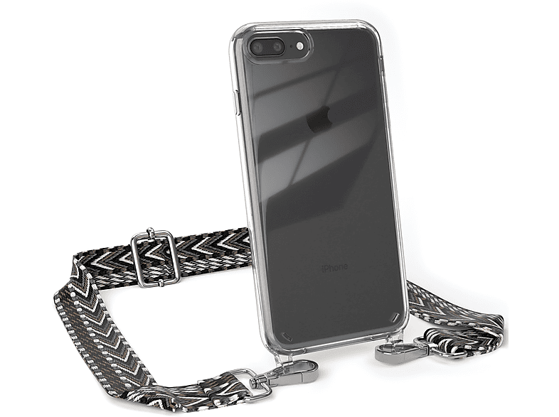 EAZY CASE Transparente Schwarz 8 7 iPhone Umhängetasche, Plus Style, mit Boho Grau Plus, Handyhülle Apple, / Kordel 