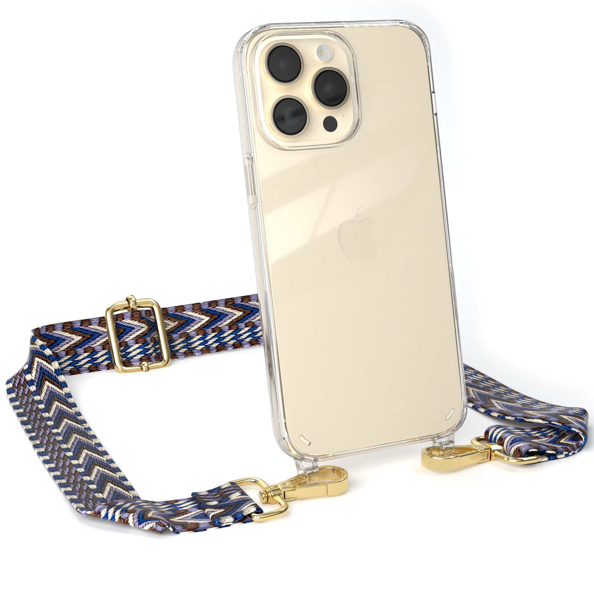 EAZY CASE Transparente Max, Weiß Blau / mit Kordel 14 Handyhülle Boho Apple, iPhone Pro Style, Umhängetasche