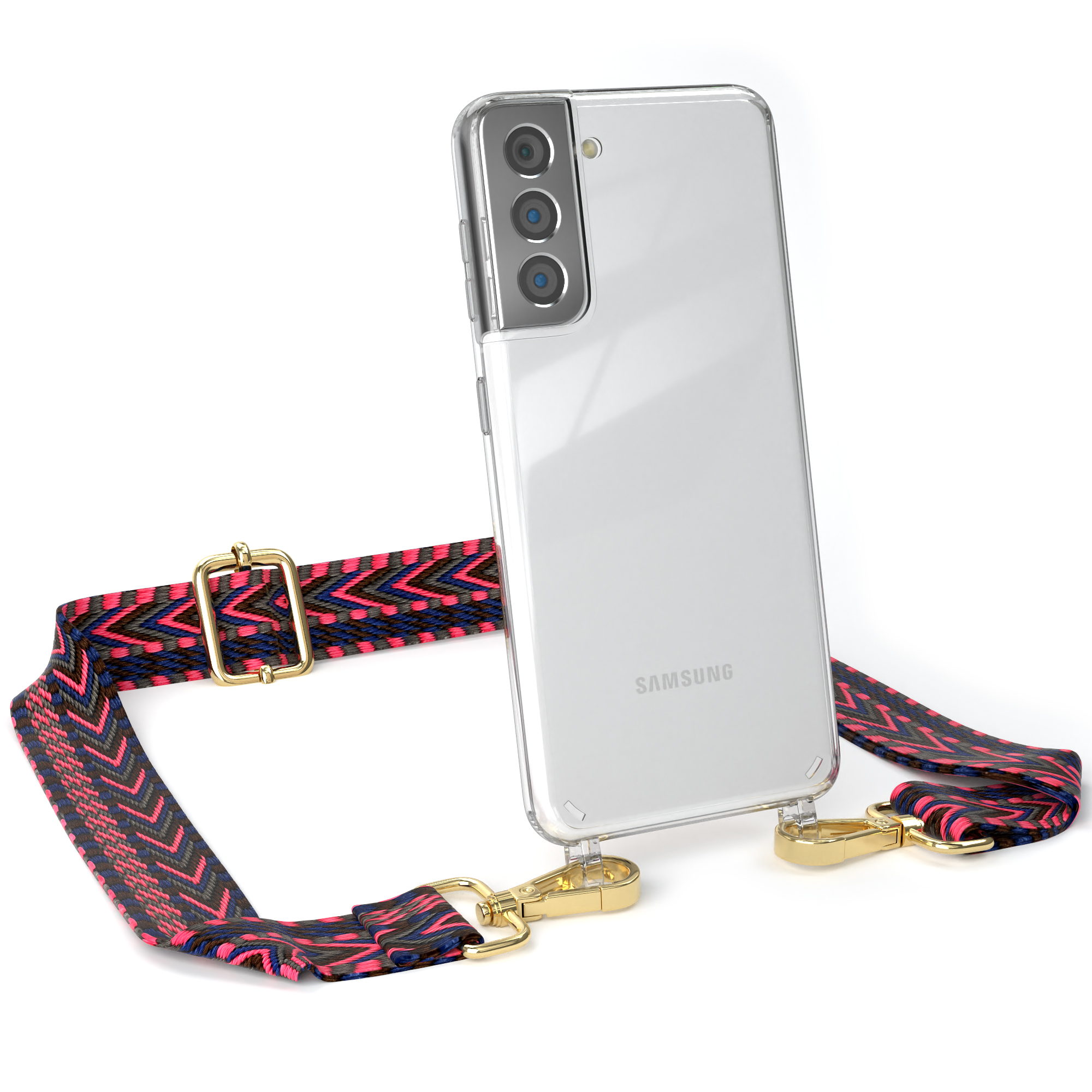 S21 5G, CASE Galaxy Umhängetasche, Pink Style, mit Kordel / Boho Transparente Samsung, EAZY Handyhülle Blau