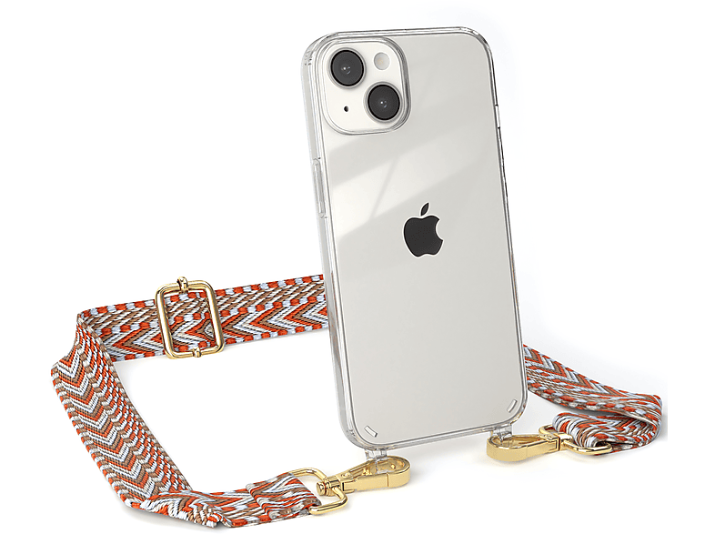 EAZY CASE Transparente Boho Rot iPhone Kordel mit Handyhülle Apple, Hellblau / Style, Umhängetasche, 14