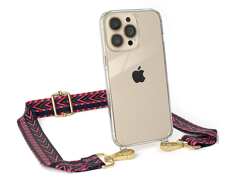 EAZY CASE Umhängetasche, mit Style, Pro, Blau Kordel 13 Boho Apple, Transparente iPhone / Pink Handyhülle