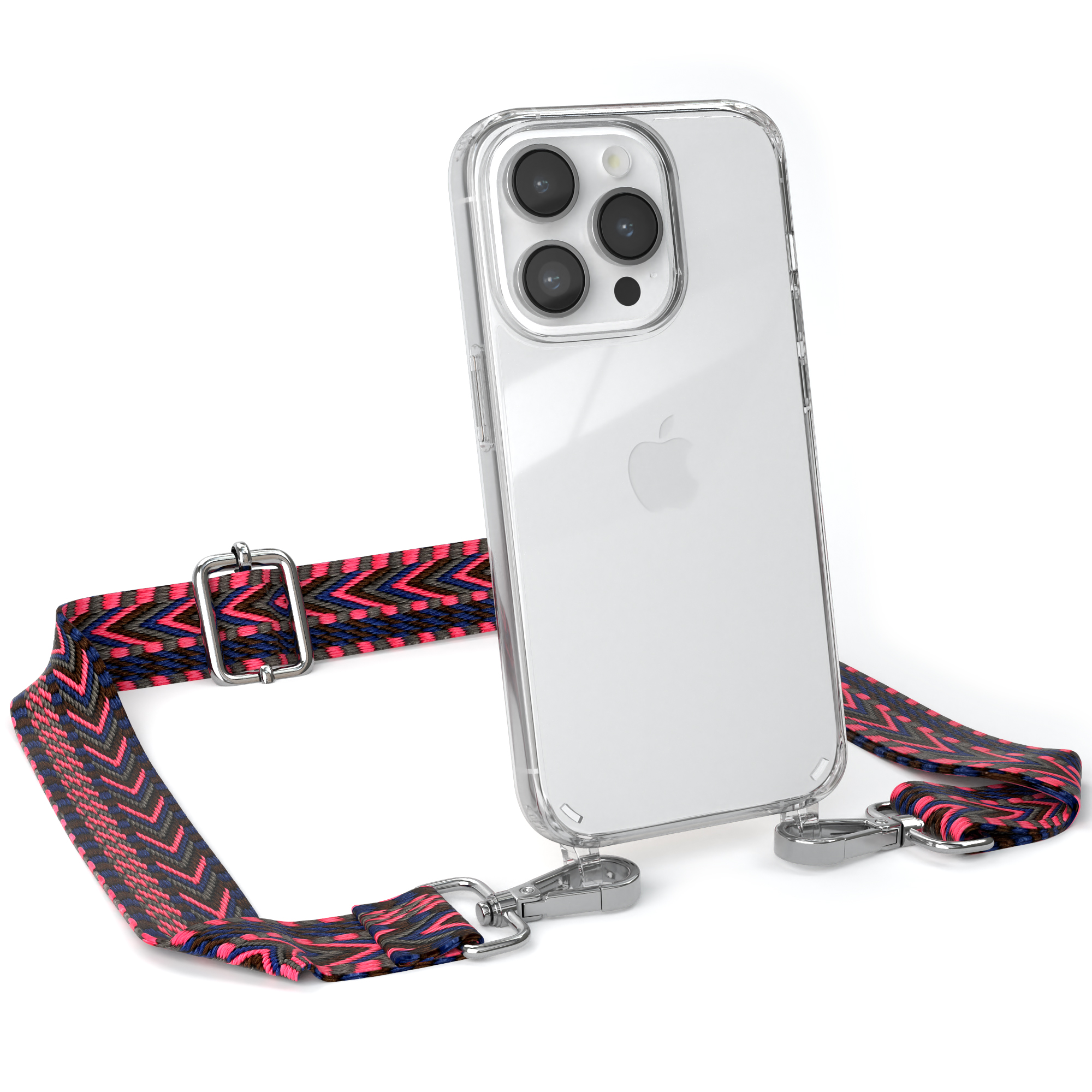 / Boho CASE Transparente mit 14 iPhone EAZY Style, Handyhülle Umhängetasche, Apple, Blau Kordel Pink Pro,