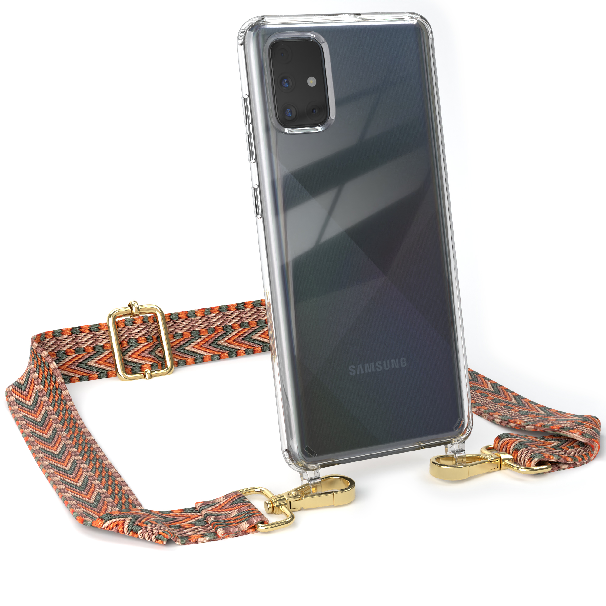EAZY CASE Transparente Handyhülle mit Orange / Style, Boho Samsung, Kordel Umhängetasche, Grün A71, Galaxy