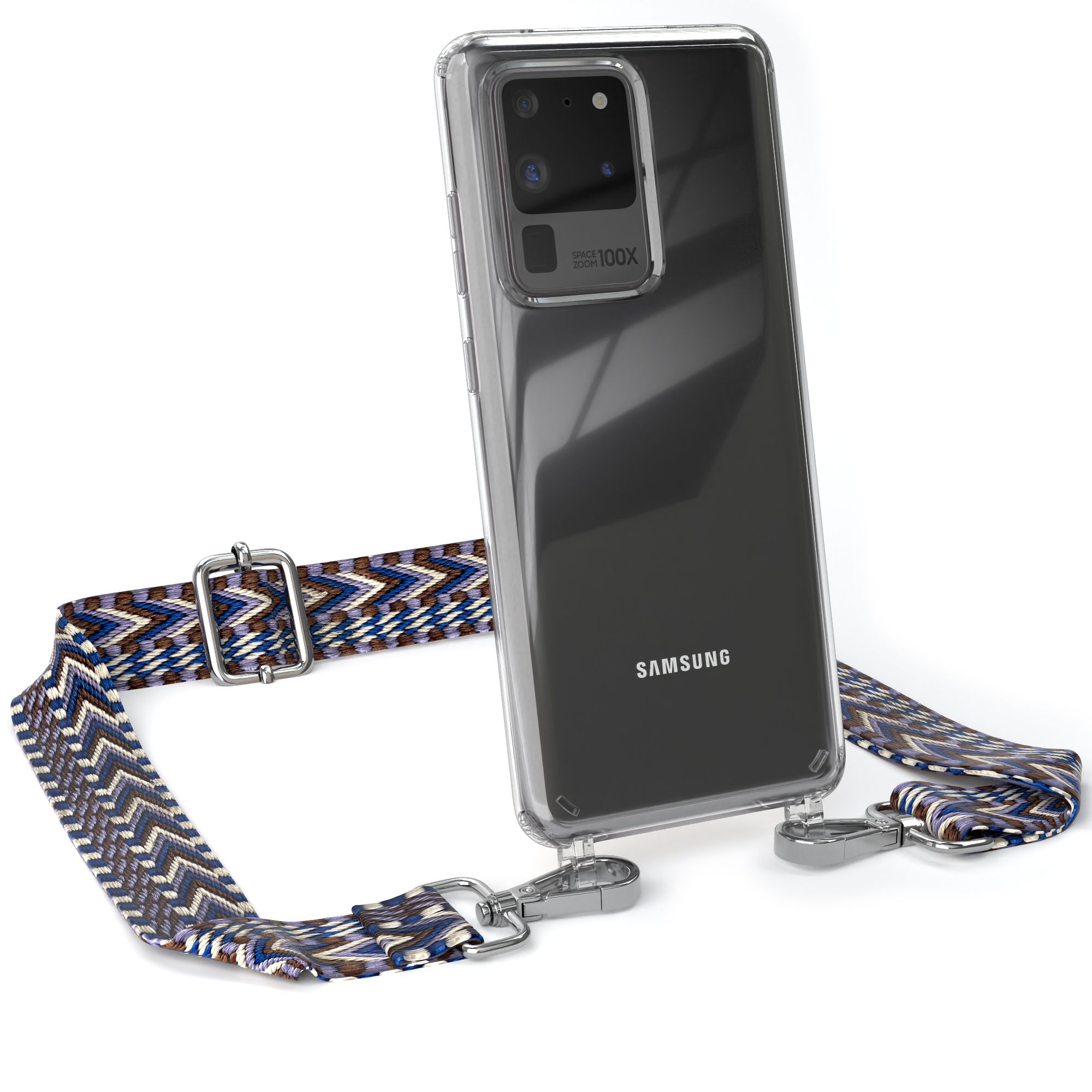EAZY CASE Transparente Handyhülle mit Galaxy / S20 Ultra Kordel S20 Boho / Blau Ultra Umhängetasche, Weiß Samsung, 5G, Style