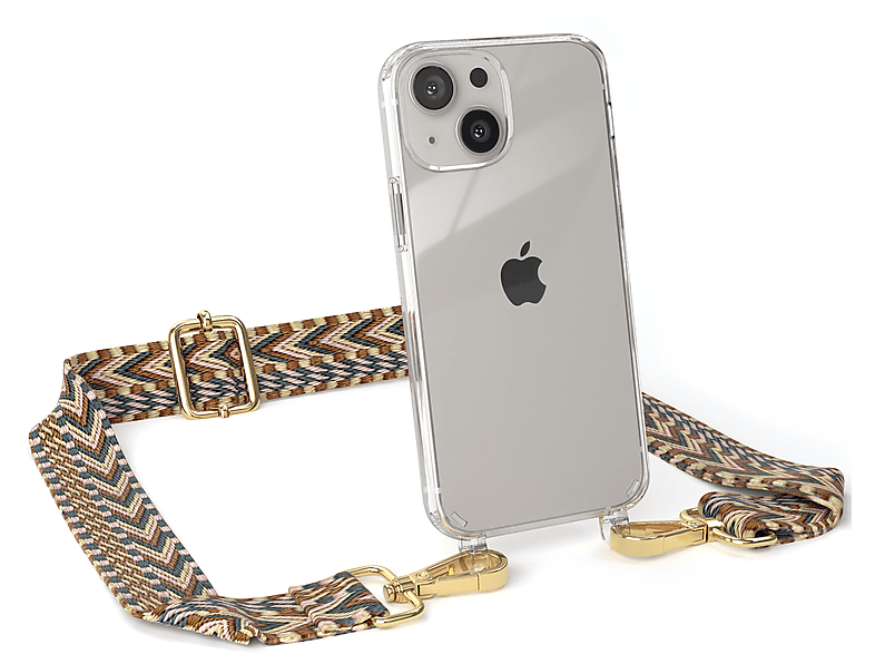 EAZY CASE Transparente Handyhülle mit Mini, 13 Kordel Umhängetasche, Style, Braun Apple, Mix iPhone Boho