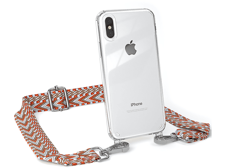 Kordel Boho EAZY Apple, Max, Hellblau Handyhülle / mit Rot iPhone CASE XS Style, Transparente Umhängetasche,