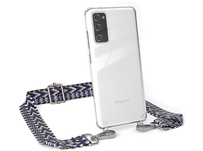 S20, Kordel Galaxy EAZY mit Weiß / Style, Handyhülle Blau Boho Transparente Samsung, Umhängetasche, CASE
