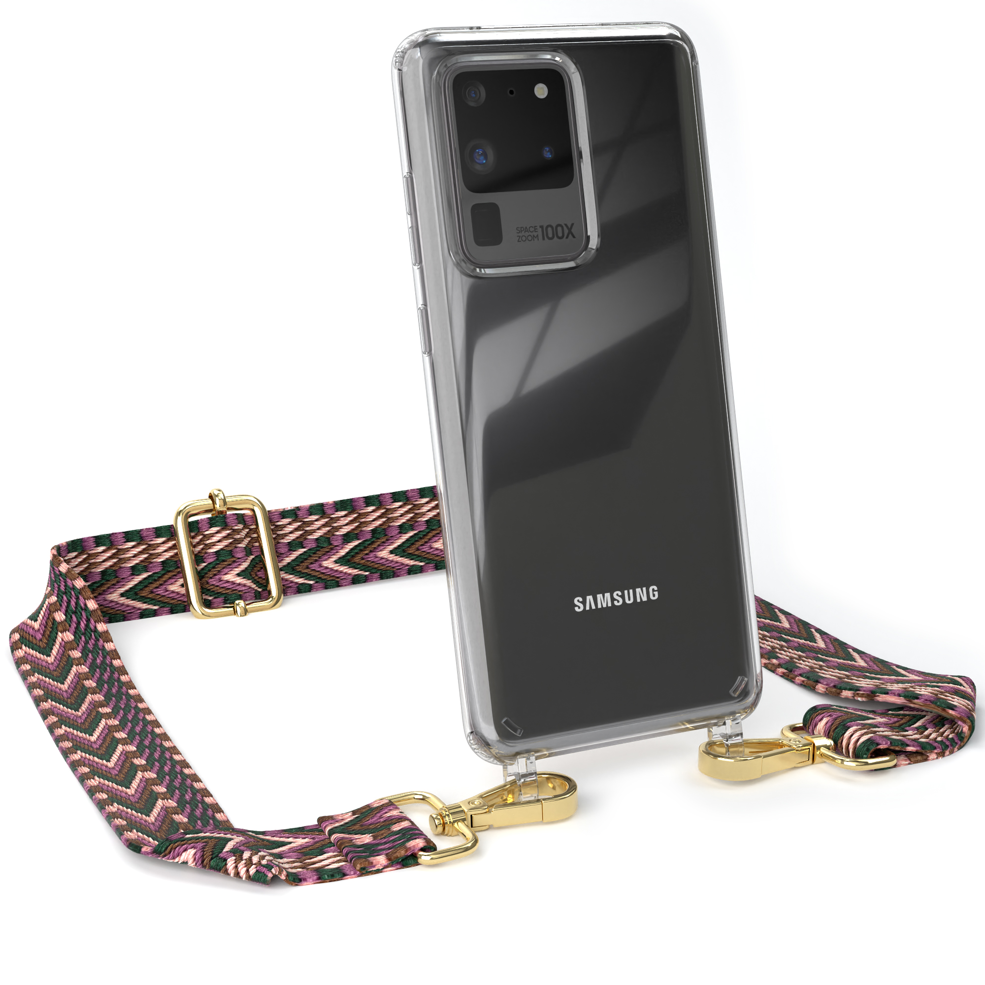 Samsung, Transparente 5G, Ultra / Handyhülle / Kordel Umhängetasche, Galaxy EAZY Beere S20 mit S20 Style, CASE Rosa Ultra Boho