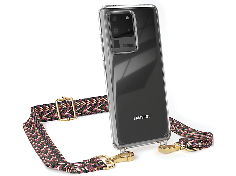 EAZY CASE Transparente 5G, mit Rosa / Beere Galaxy S20 Ultra Samsung, Style, Kordel S20 Umhängetasche, / Ultra Boho Handyhülle