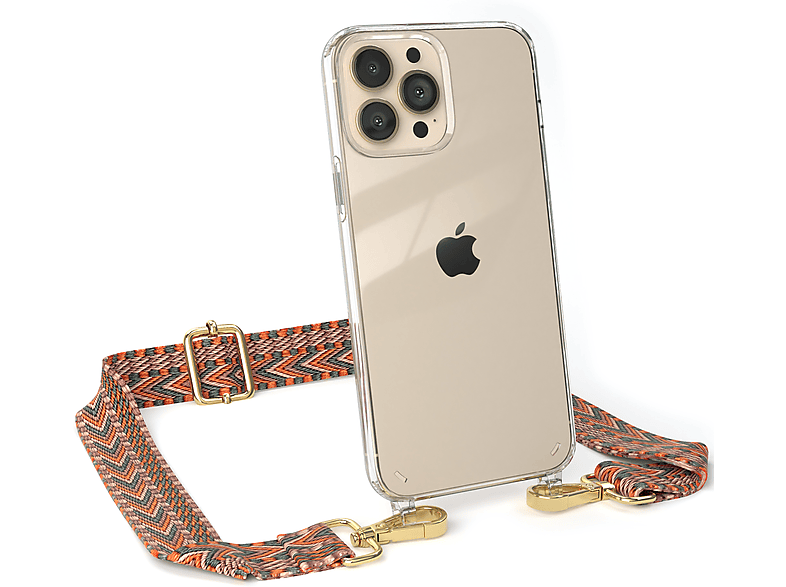 Apple, Max, Kordel iPhone Pro / CASE Handyhülle 13 Orange Boho Transparente Style, mit Grün Umhängetasche, EAZY