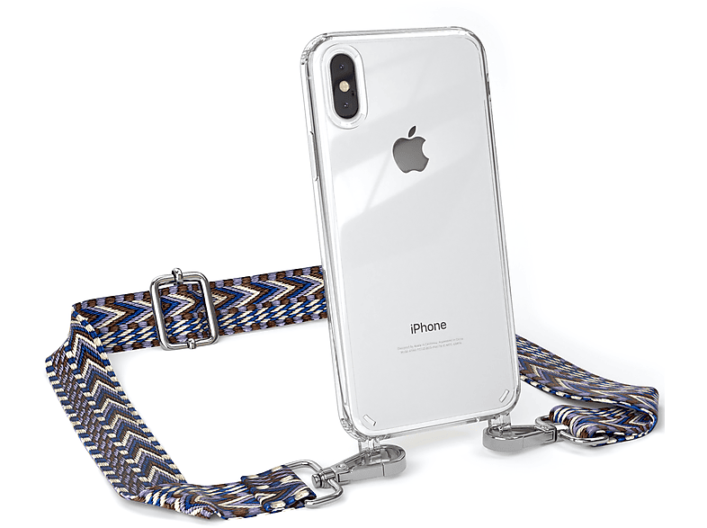 EAZY CASE Transparente Handyhülle mit Blau Kordel Weiß / Style, XS, Apple, Umhängetasche, iPhone Boho X 