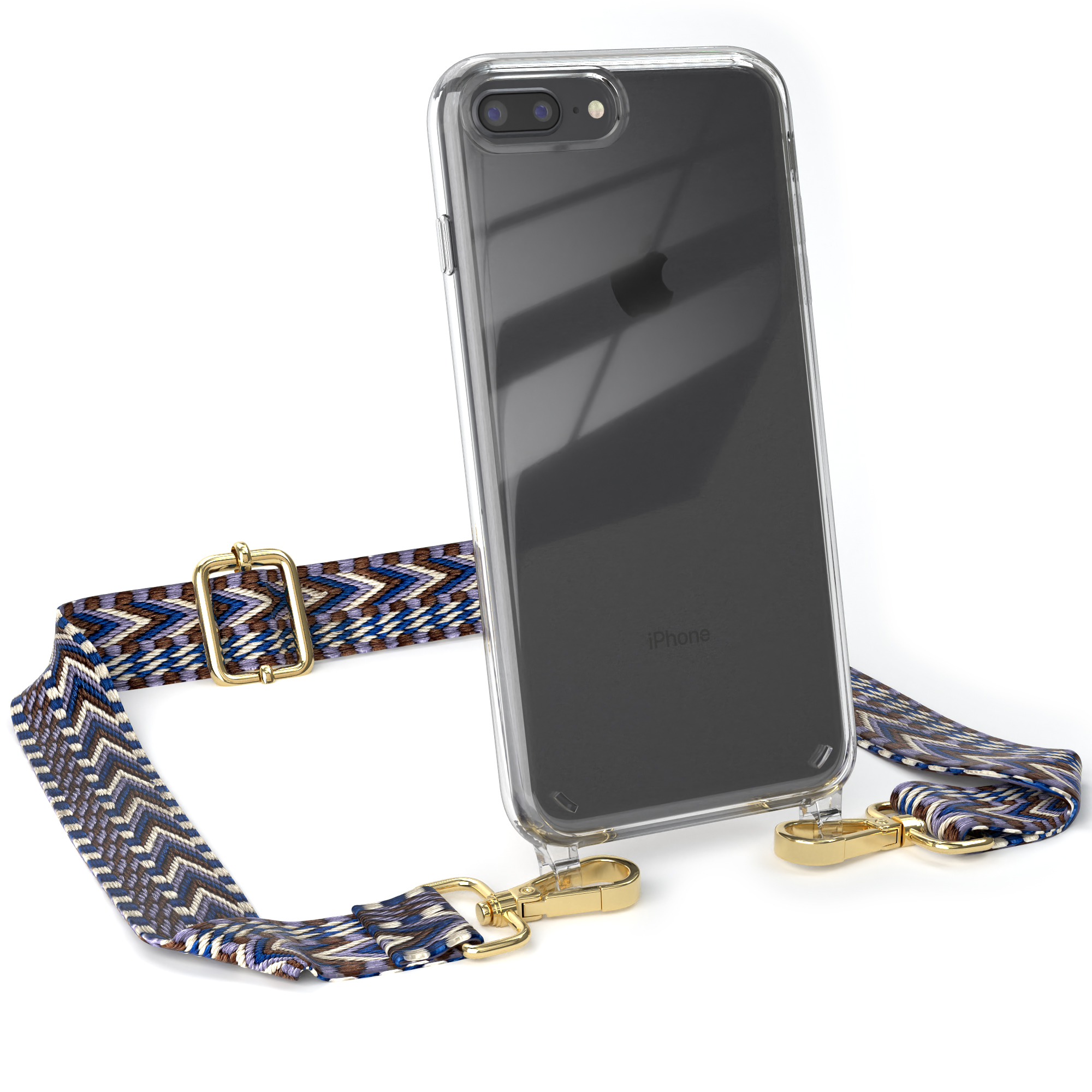 EAZY CASE Transparente Handyhülle mit Apple, Umhängetasche, 8 7 Plus iPhone Weiß Plus, Blau / / Style, Kordel Boho