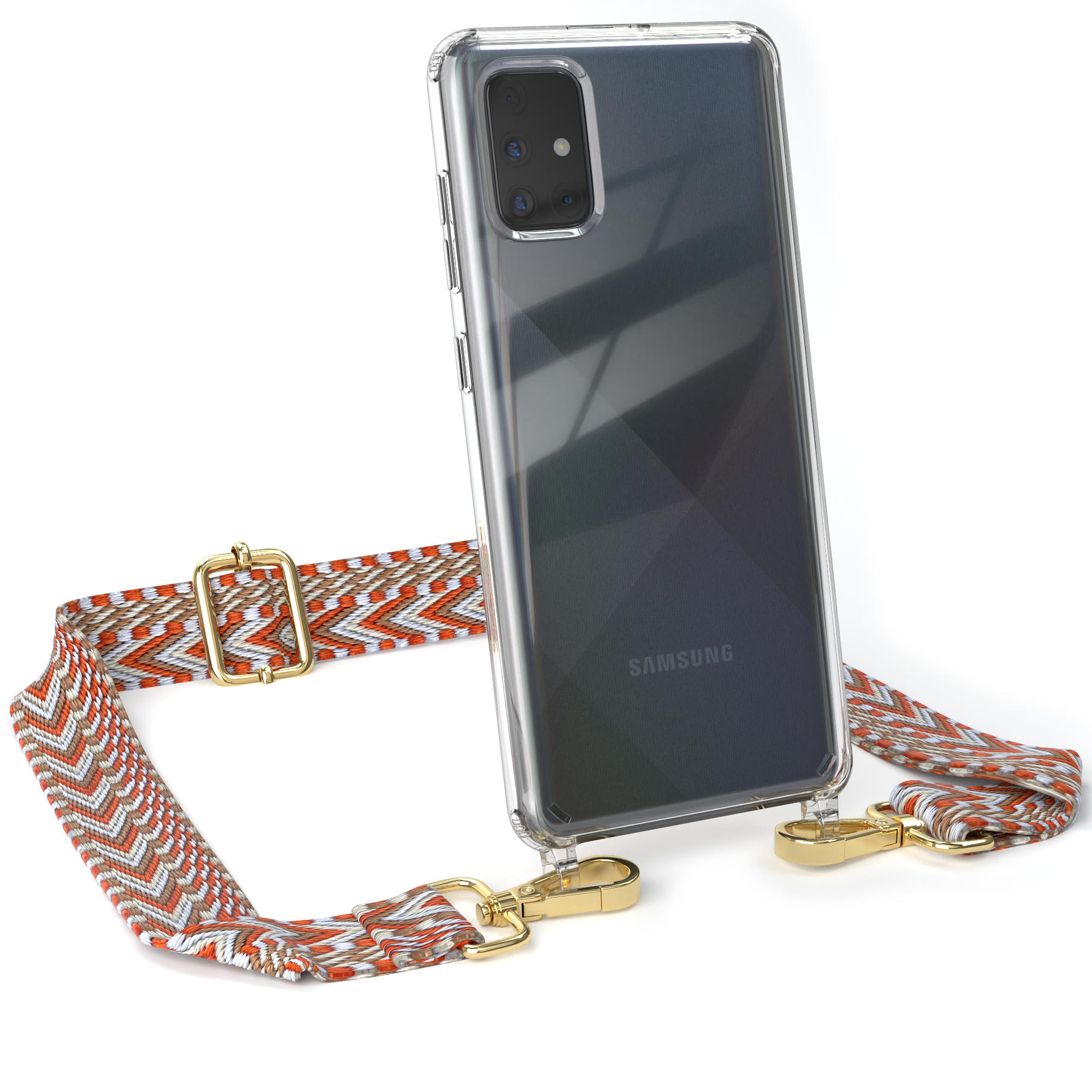 Samsung, Kordel Handyhülle EAZY Galaxy Rot / Transparente A71, CASE Umhängetasche, Hellblau mit Style, Boho