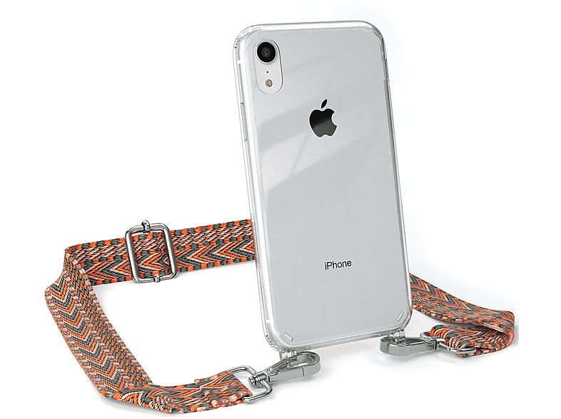 EAZY CASE Transparente Handyhülle mit Kordel Boho Style, Umhängetasche, Apple, iPhone XR, Orange / Grün