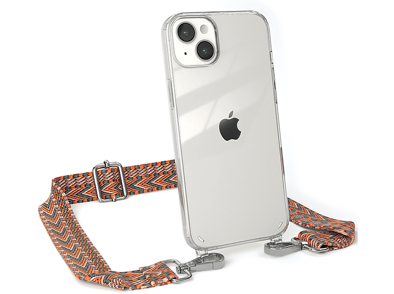 EAZY CASE Transparente Handyhülle iPhone Apple, / Style, Umhängetasche, Boho Grün Orange mit 14 Kordel Plus