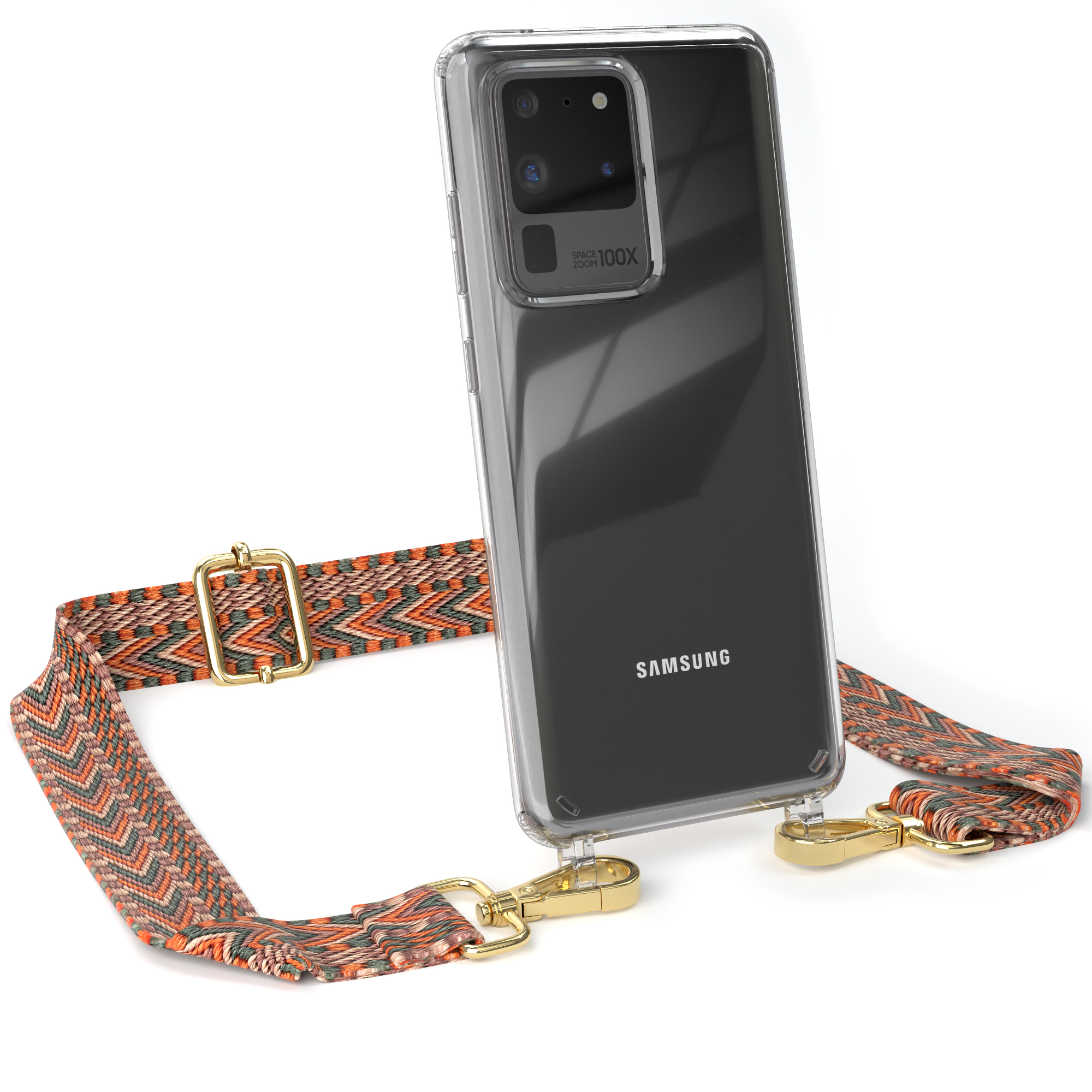Transparente Orange CASE 5G, Handyhülle S20 S20 Samsung, EAZY Kordel Umhängetasche, Galaxy Style, mit Grün Ultra Boho / Ultra /
