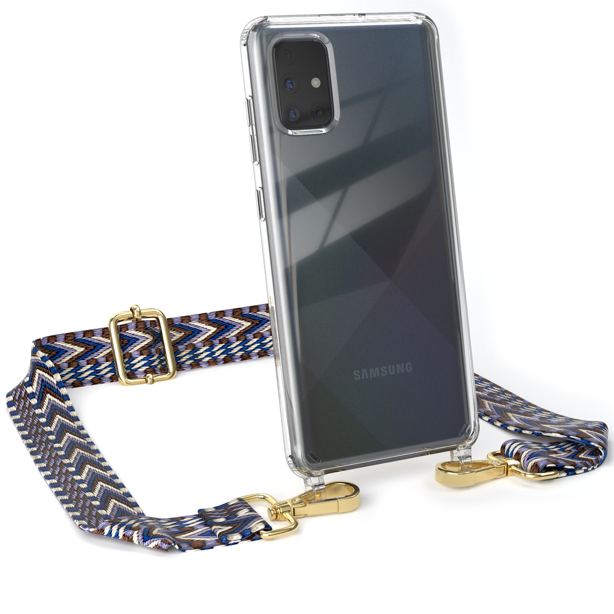 Galaxy Samsung, Boho A71, Transparente Kordel mit EAZY Blau / Umhängetasche, Style, Handyhülle CASE Weiß