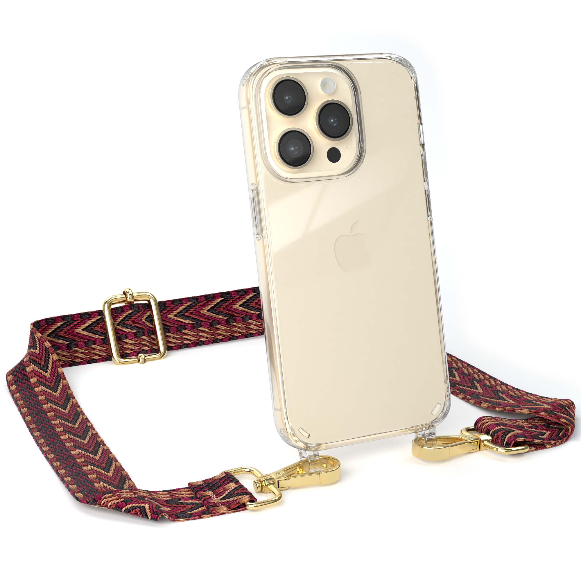 Pro, Umhängetasche, Style, Boho Transparente Handyhülle Kordel iPhone / Apple, EAZY mit CASE Rot 14 Braun