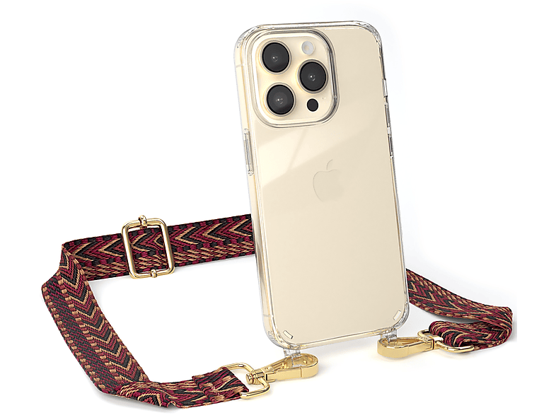 Apple, Kordel Umhängetasche, 14 Boho EAZY Rot Handyhülle Pro, Transparente Style, mit / CASE iPhone Braun