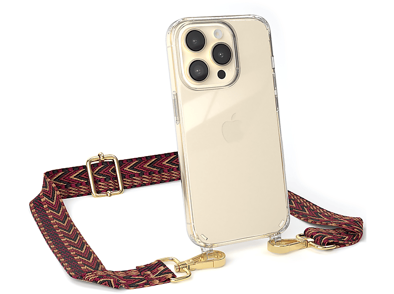 Apple, CASE iPhone Braun Pro, Boho Kordel Transparente Rot 14 / Style, EAZY mit Handyhülle Umhängetasche,