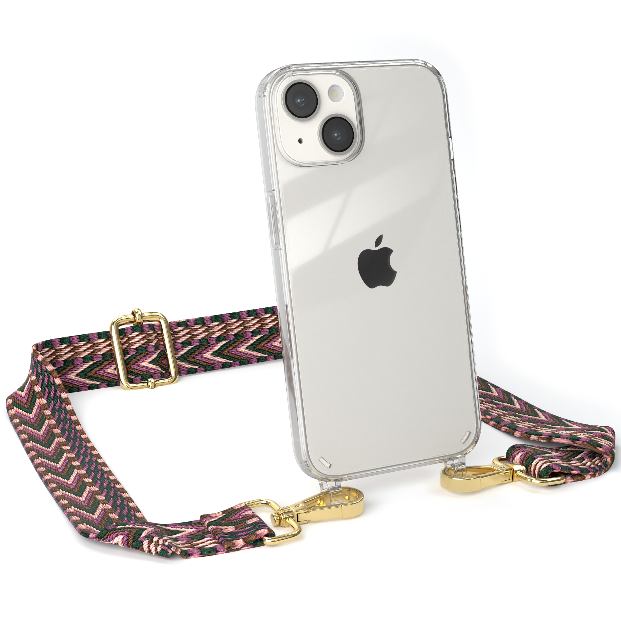 EAZY CASE Kordel Rosa mit / Umhängetasche, 14, Handyhülle Transparente Style, Boho iPhone Beere Apple