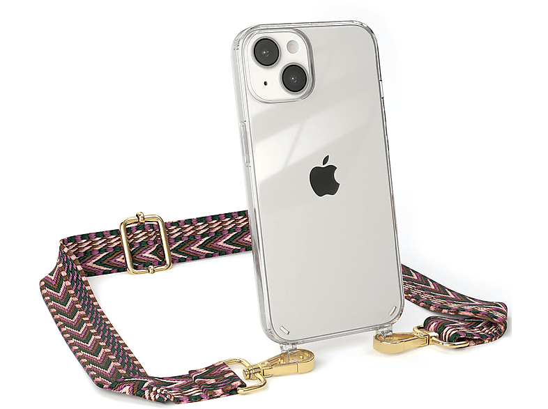 mit Rosa CASE Apple, 14, / Style, iPhone Handyhülle Transparente EAZY Boho Beere Umhängetasche, Kordel