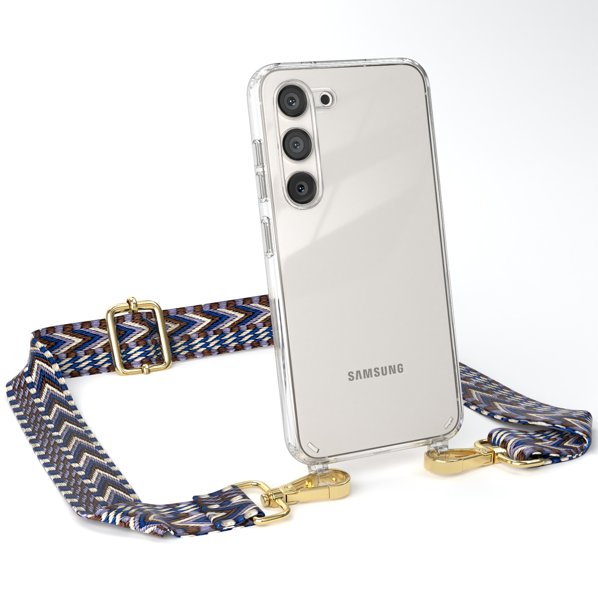 Samsung, Transparente Weiß CASE Kordel mit Handyhülle Galaxy Blau / Boho S23, Style, EAZY Umhängetasche,