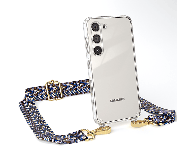 / Handyhülle Galaxy Kordel Umhängetasche, EAZY Samsung, mit Style, S23, Transparente Weiß Blau Boho CASE