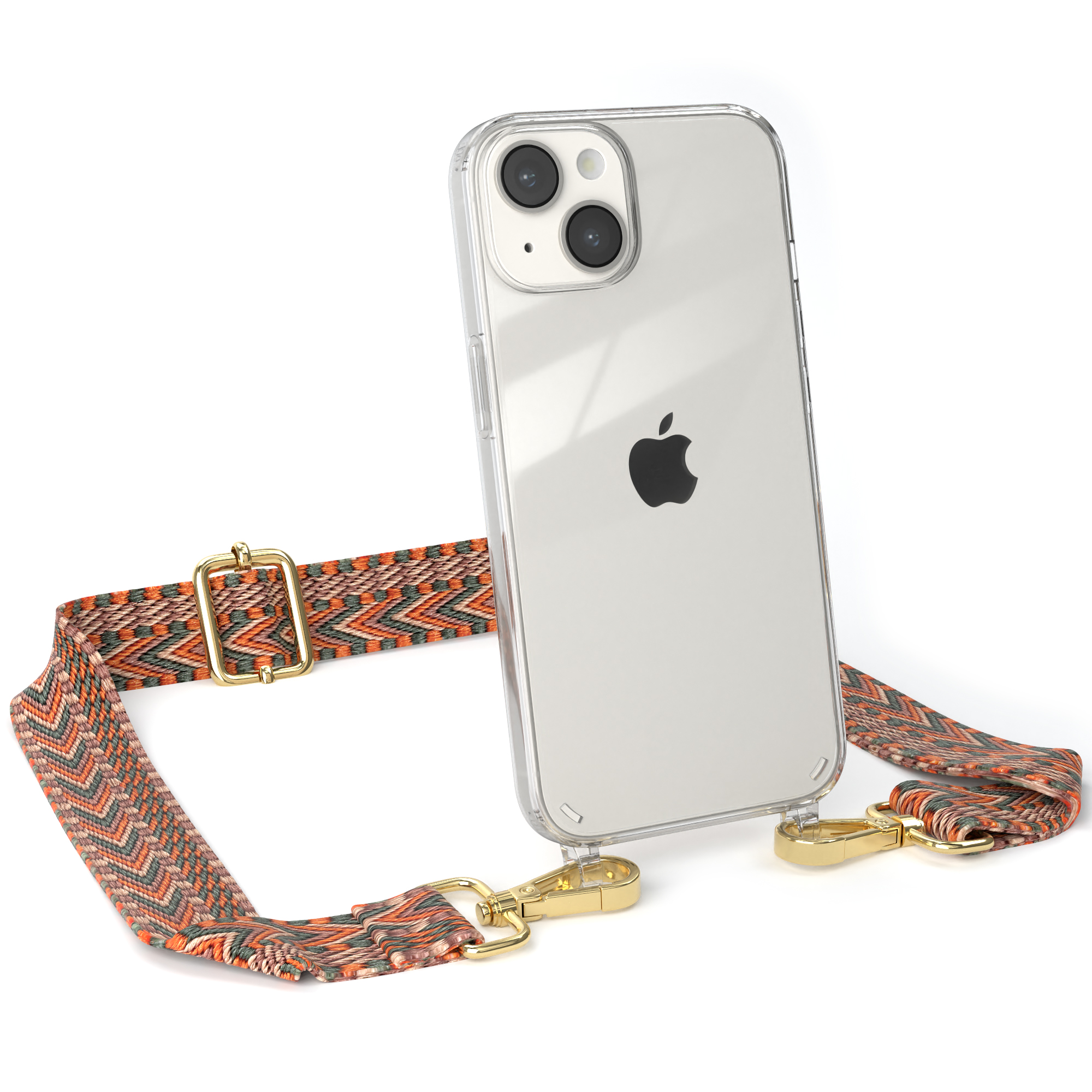 / Handyhülle EAZY Apple, Style, mit iPhone Boho Orange Umhängetasche, 14, Kordel Grün Transparente CASE