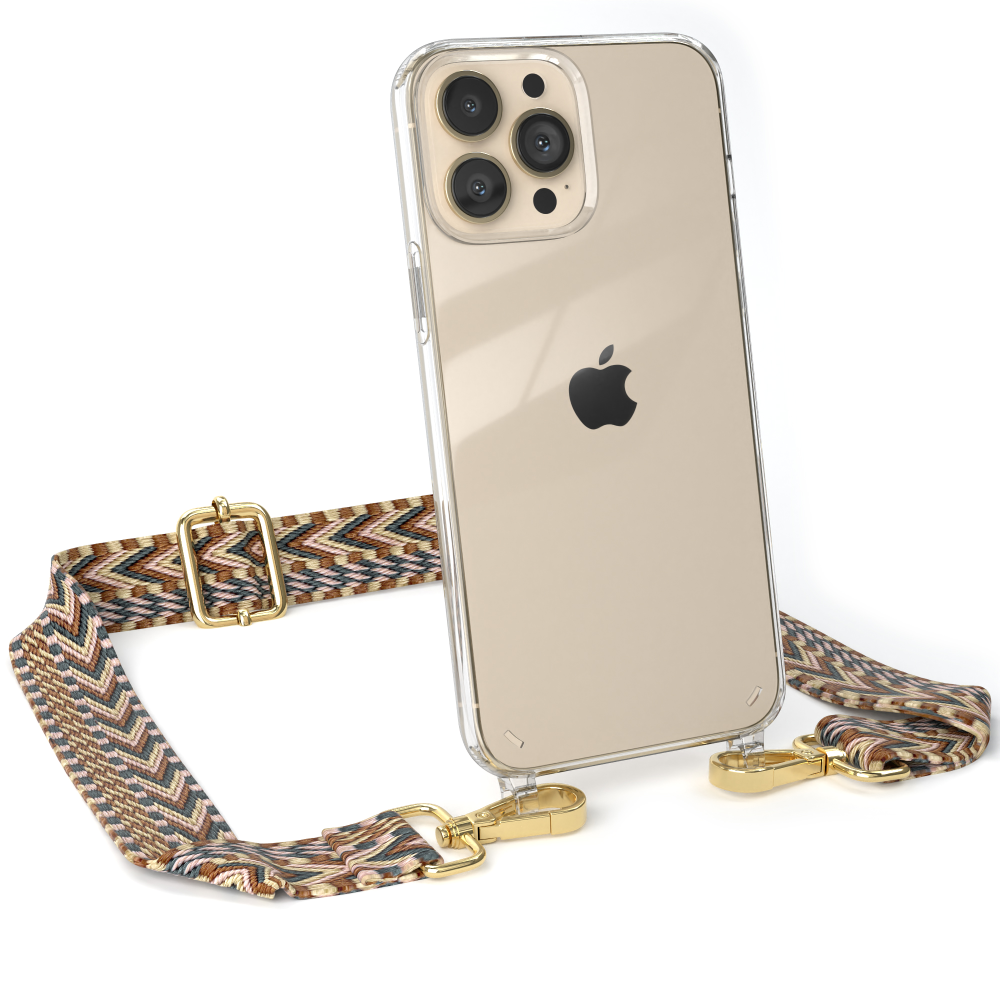 EAZY CASE Kordel Umhängetasche, 13 Style, mit Pro iPhone Apple, Braun Boho Max, Mix Handyhülle Transparente