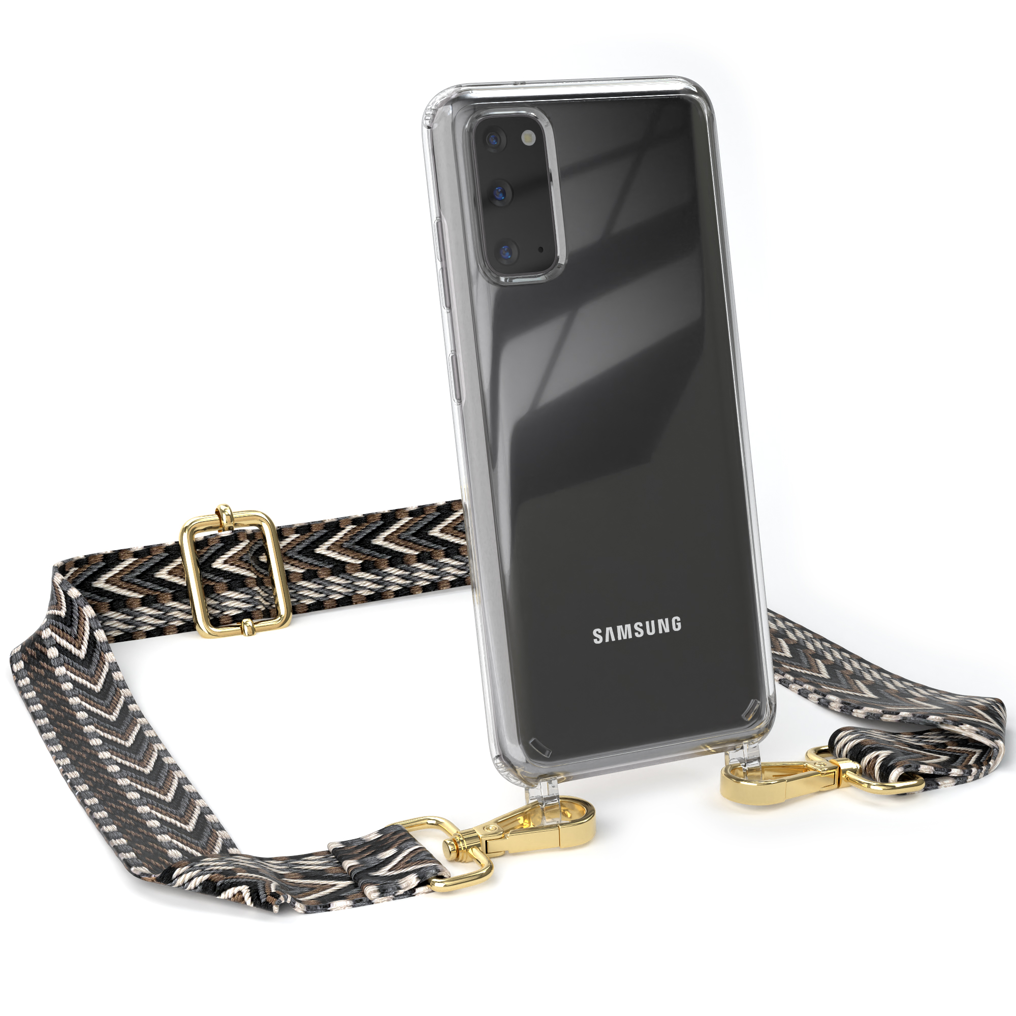 S20, Galaxy Umhängetasche, mit / CASE EAZY Style, Transparente Schwarz Handyhülle Kordel Samsung, Grau Boho
