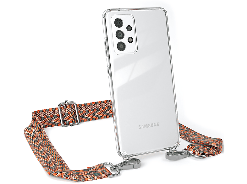 EAZY CASE Transparente Handyhülle mit Kordel Boho Style, Umhängetasche, Samsung, Galaxy A52 / A52 5G / A52s 5G, Orange / Grün