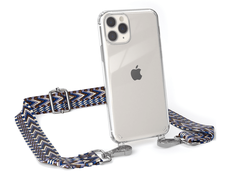 EAZY CASE Transparente Handyhülle mit Umhängetasche, Weiß 11 Boho iPhone / Kordel Apple, Pro, Style, Blau