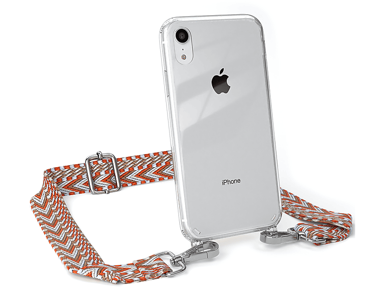 Handyhülle Apple, Transparente Hellblau EAZY CASE mit Boho Style, / XR, Kordel iPhone Umhängetasche, Rot